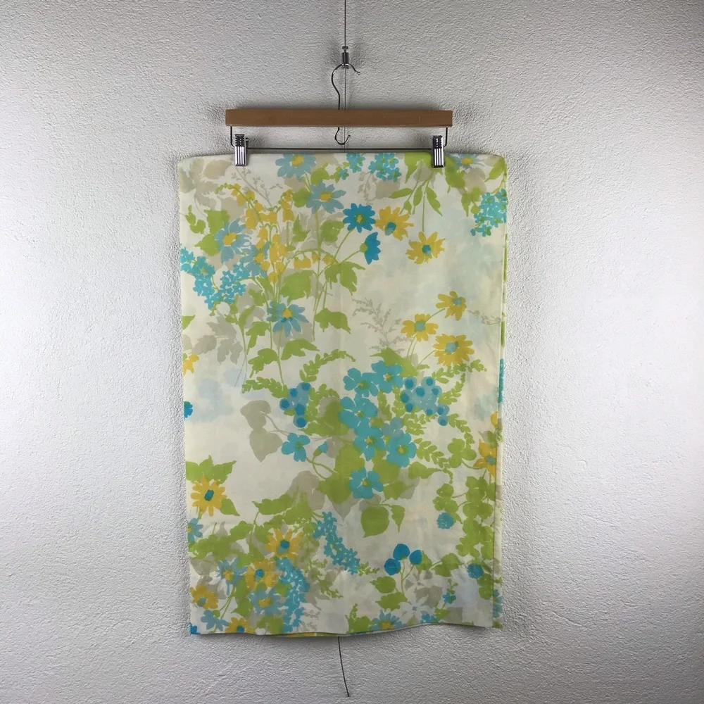 Vintage l 60s Queen Aqua Floral Groovy Funky Mod Pillow Case Bed Linens Fabric